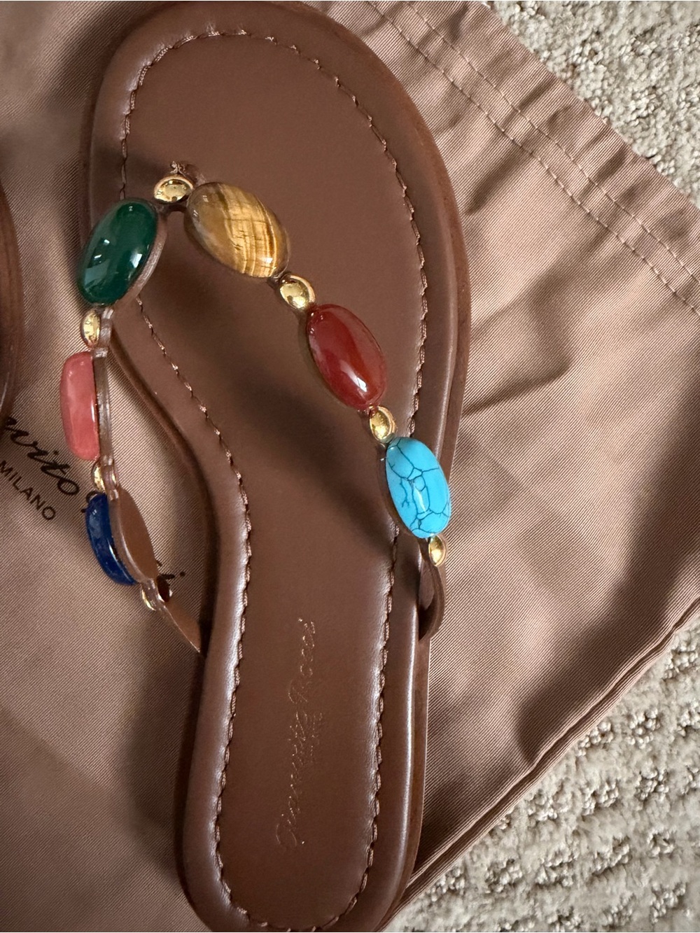 Gianvito Rossi Brown Leather Women’s Sandal with Gold Logo